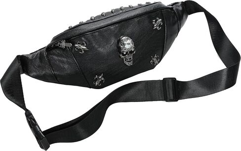 Black Fanny Pack,Skull Waist Bag,Gothic Waist Pack PU Leather,Fanny Bag in Saudi Arabia