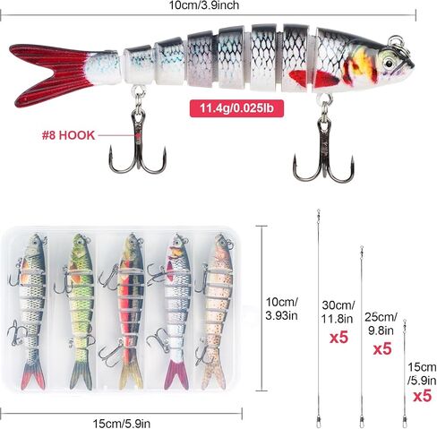 DONQL 5PCS 8 Segment Jointed Swimbait Bass Lures for Trout Walleye Pike in Kuwait