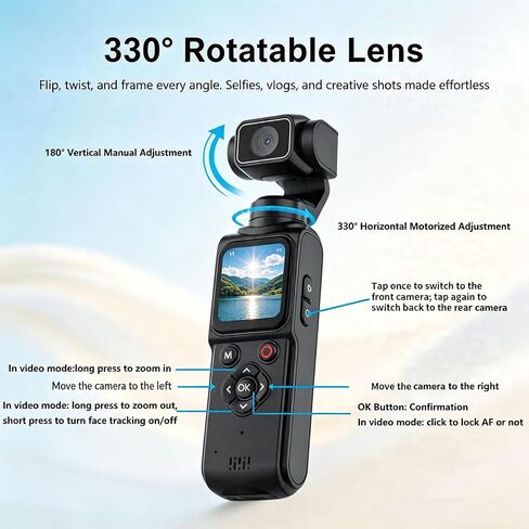 REEDTOCK 4K Pocket Vlogging Camera with AI Face Tracking WiFi and 64GB Card in Kuwait