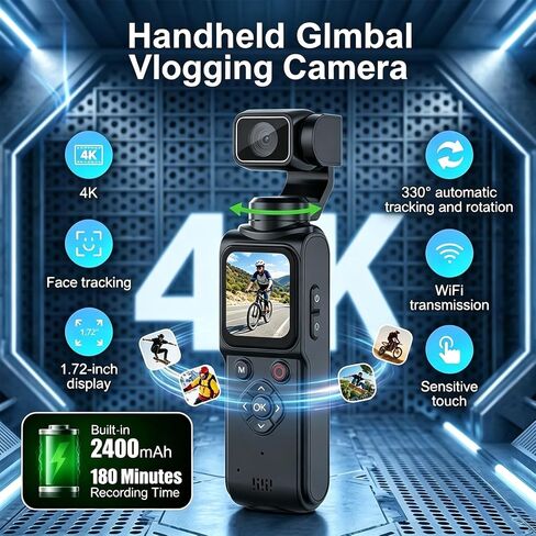REEDTOCK 4K Pocket Vlogging Camera with AI Face Tracking WiFi and 64GB Card in Kuwait