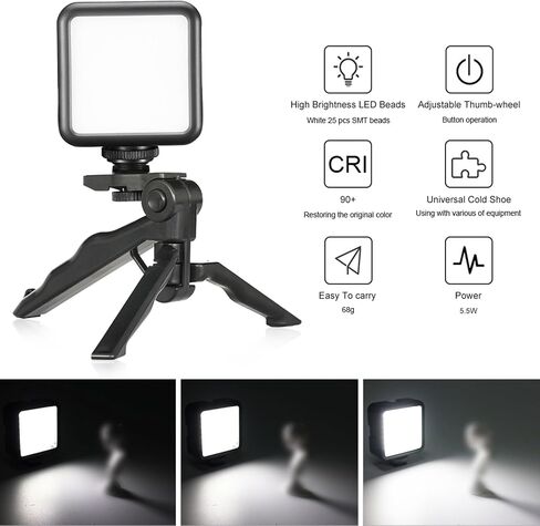 LED Video Light, 5600K CRI90+ Camera Light, Cold Shoe Mount with Hot Shoe Base & Battery Powered, Ideal for Video Conferences, Laptop, Vlog & Photography in Kuwait