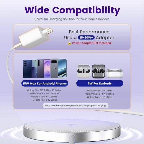Wireless Charger for Samsung & Android, 15W Magnetic Fast Charging Pad in Saudi Arabia