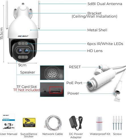 GENBOLT 4K WiFi Security Camera Outdoor Wired,8MP CCTV IP Camera with POE in Saudi Arabia