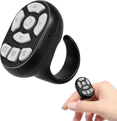 Finger Ring Mouse Mini Wearable Bluetooth Remote Control Scrolling Ring Thumb Mouse Travel Portable Wireless Handheld Air Mouse for Smartphone iPad Tablet for Page Turn Watch Video Take Photo, Black in Kuwait