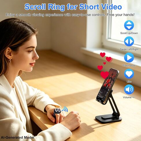 Finger Ring Mouse Mini Wearable Bluetooth Remote Control Scrolling Ring Thumb Mouse Travel Portable Wireless Handheld Air Mouse for Smartphone iPad Tablet for Page Turn Watch Video Take Photo, Black in Kuwait
