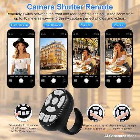 Finger Ring Mouse Mini Wearable Bluetooth Remote Control Scrolling Ring Thumb Mouse Travel Portable Wireless Handheld Air Mouse for Smartphone iPad Tablet for Page Turn Watch Video Take Photo, Black in Kuwait