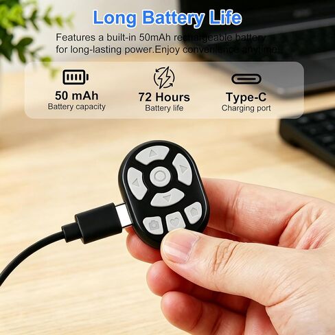 Finger Ring Mouse Mini Wearable Bluetooth Remote Control Scrolling Ring Thumb Mouse Travel Portable Wireless Handheld Air Mouse for Smartphone iPad Tablet for Page Turn Watch Video Take Photo, Black in Kuwait
