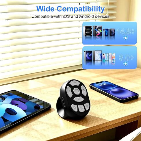 Finger Ring Mouse Mini Wearable Bluetooth Remote Control Scrolling Ring Thumb Mouse Travel Portable Wireless Handheld Air Mouse for Smartphone iPad Tablet for Page Turn Watch Video Take Photo, Black in Kuwait
