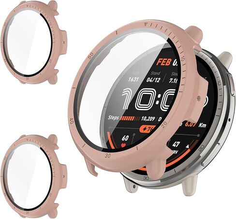 Rc-Z 2-Pack Screen Protector case for Amazfit Active Max Smart Watch, Hard PC Bumper Built-in Tempered Glass Film Face Cover Replacement Accessories for Women Men in Kuwait