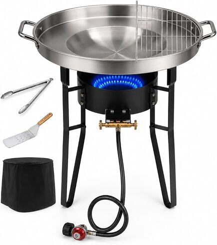 23" Stainless Steel Concave Comal Set with High Pressure Propane Stove-150,000 BTU-Stir Fry Wok-Discada Grill Pan Mexican Style-Fire Disc-Ideal for Home & Commercial in Saudi Arabia