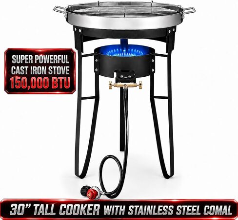 23" Stainless Steel Concave Comal Set with High Pressure Propane Stove-150,000 BTU-Stir Fry Wok-Discada Grill Pan Mexican Style-Fire Disc-Ideal for Home & Commercial in Saudi Arabia