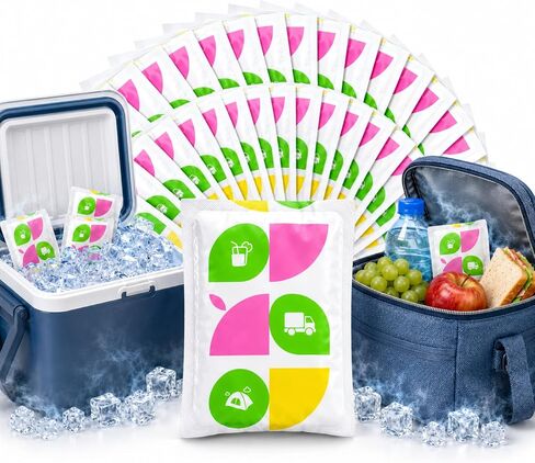 WORLD-BIO Ice Packs for Lunch Boxes, 20 Pack Reusable Leak Resistant Ice Packs for Cooler Bag, Sided Absorption Long Lasting Small Cold Packs for Shipping and Picnic, Soak Required, Small, 4.9" x 3.7" in Kuwait