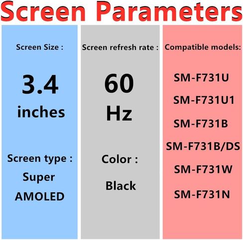 Original 3.4" AMOLED 60Hz Z Flip5 Outer Screen Replacement OEM Touch Digitizer Assembly for Samsung Galaxy Z Flip5 5G SM-F731U SM-F731U1 Secondary Display with Repair Tools Kit, Back Cover, Adhesive in Saudi Arabia