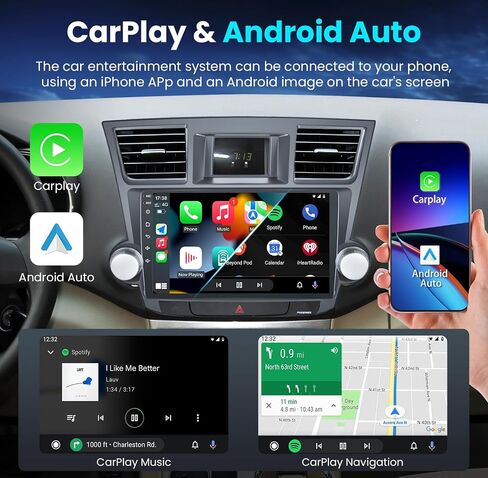 for Toyota Highlander 2008-2012 Car Radio Stereo Upgrade: 8 Core 4G+32G Android 13 Head Unit with Wireless CarPlay Android Auto, 10.1 Inch IPS 1280x800 Touch Screen, GPS WiFi6 DSP SWC FM Bluetooth5.4 in Saudi Arabia
