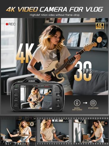 كاميرا رقمية True 4K بدقة 64 ميجابكسل للأطفال والمراهقين - تكبير 16X، تركيز تلقائي، وضع ماكرو، مضاد للاهتزاز، وضع التجميل، بطاقة 32 جيجابايت، كاميرات تسجيل فيديو مدمجة للتصوير الفوتوغرافي والفيديو (أسود) in Kuwait