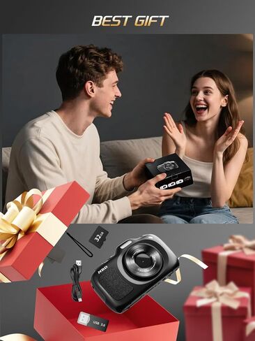 كاميرا رقمية True 4K بدقة 64 ميجابكسل للأطفال والمراهقين - تكبير 16X، تركيز تلقائي، وضع ماكرو، مضاد للاهتزاز، وضع التجميل، بطاقة 32 جيجابايت، كاميرات تسجيل فيديو مدمجة للتصوير الفوتوغرافي والفيديو (أسود) in Kuwait
