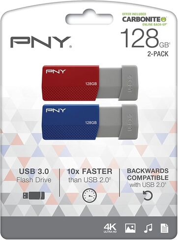 PNY USB 3.0 Flash Drives, 128GB, Assorted Colors, Pack of 2 Drives in Kuwait