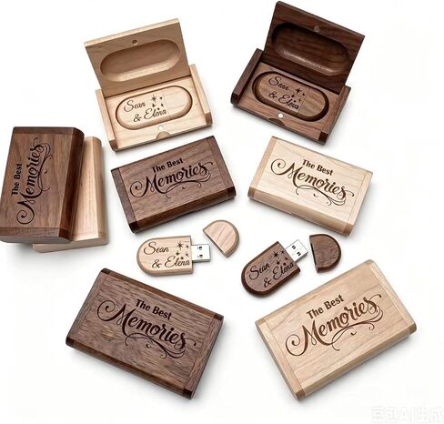Custom Personalized Wood 8GB USB Flash Drive with Gift Box, Wedding USB Thumb Drive with the Name of Couple, Customized Wooden Oval Memory Sticks Jump Drives for School/Company/Photography in Kuwait