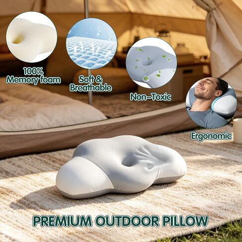 SAHEYER Memory Foam Camping Pillow, Upgraded Lengthened Travel Pillows for Sleeping, Cervical Neck Support Camping Gear Accessories - Small Pillow Travel Essentials for Sleep, Backpack, Hammock, Grey in Saudi Arabia