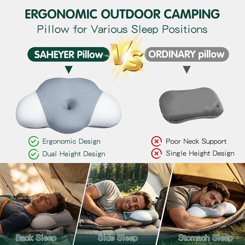 SAHEYER Memory Foam Camping Pillow, Upgraded Lengthened Travel Pillows for Sleeping, Cervical Neck Support Camping Gear Accessories - Small Pillow Travel Essentials for Sleep, Backpack, Hammock, Grey in Saudi Arabia