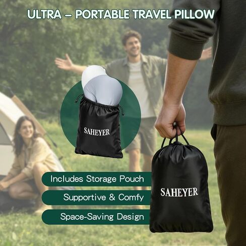 SAHEYER Memory Foam Camping Pillow, Upgraded Lengthened Travel Pillows for Sleeping, Cervical Neck Support Camping Gear Accessories - Small Pillow Travel Essentials for Sleep, Backpack, Hammock, Grey in Saudi Arabia