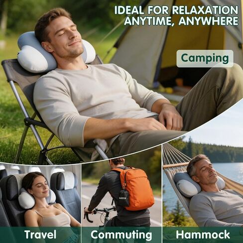 SAHEYER Memory Foam Camping Pillow, Upgraded Lengthened Travel Pillows for Sleeping, Cervical Neck Support Camping Gear Accessories - Small Pillow Travel Essentials for Sleep, Backpack, Hammock, Grey in Saudi Arabia