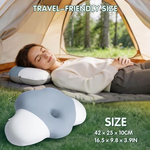 SAHEYER Memory Foam Camping Pillow, Upgraded Lengthened Travel Pillows for Sleeping, Cervical Neck Support Camping Gear Accessories - Small Pillow Travel Essentials for Sleep, Backpack, Hammock, Grey in Saudi Arabia