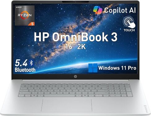 HP OmniBook 3 16" 2K IPS Touchscreen Laptop, AMD Ryzen 5 40 CPU, 512GB SSD in Kuwait