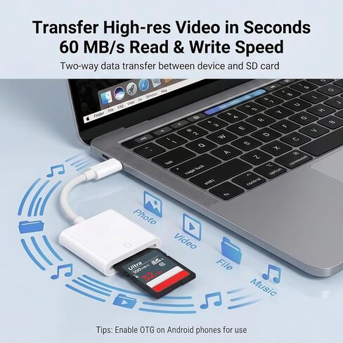 Camera Adapter to iPhone USB C, SD SDHC SDXC Card Reader to USBC, White in Kuwait