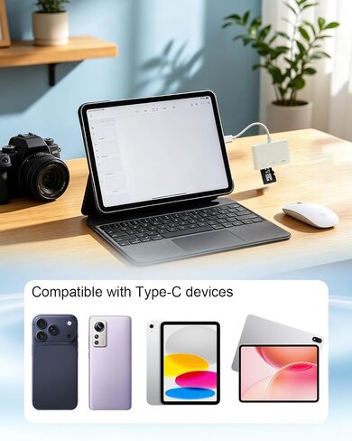 USB C SD Card Reader, Type C 3 in 1 Port, SD/MicroSD, White in Kuwait