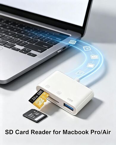 USB C SD Card Reader, Type C 3 in 1 Port, SD/MicroSD, White in Kuwait