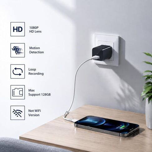 كاميرا تجسس مخفية USB شاحن HD 1080P Mini Nanny Cam بدون WiFi in Kuwait