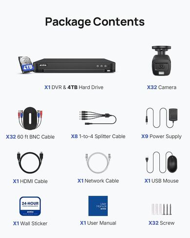 ANNKE 32CH 3K Lite Wired Security Camera System with 4TB, 32 x Outdoor Cams in Kuwait
