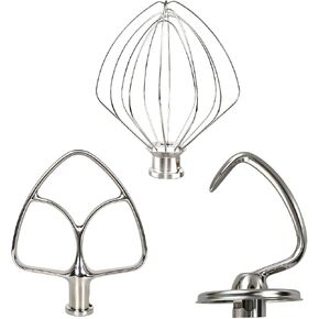 3-Piece Stainless Steel Mixer Attachment Kit for KitchenAid 4.5 and 5 QT Tilt-Head Stand Mixers, Includes K45WW Wire Whip, Dough Hook & K45B Flat Beater, Dishwasher Safe in Saudi Arabia