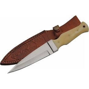 SZCO Full Tang Boot Hunting Knife 9 Inch - Camping Knife with Wood Handle, Stainless Steel Blade & Sheath - Single-Edge Design Pocket Knife for Hunting, Camping & Outdoor uses - Knives for Men in Saudi Arabia
