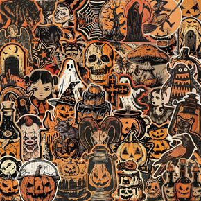 50pcs Halloween Stickers for Kids Retro Pumpkin Deals for Holiday Party Vinyl Waterproof Spooky Gifts,Supernatural Holiday Gift Favor Sticker for Teens Adult (H1) in Kuwait