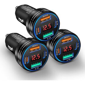 USB C Car Charger 3-Pack, 65W 4-Port Car Charger Adapter with Voltmeter in Kuwait