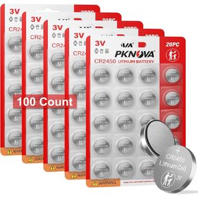 PKNOVA CR2450 3V Lithium Battery 100 Pack 3V Button Cell Lithium Coin Battery for Watches, Calculators, Key Fob, Car Remote in Saudi Arabia