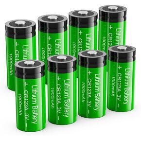 CR123A 3V Lithium Battery, 8 Count 1900mAh 3 Volt High Capacity High Power Batteries for Flashlight, Smoke Alarm/Detector, Range Finder (Non-Rechargeable) in Kuwait