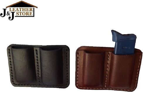 J&J Custom Premium Leather 380 380 Cal Single Stack Double Magazine Carrier Holder Holster W/Belt Clip in Saudi Arabia