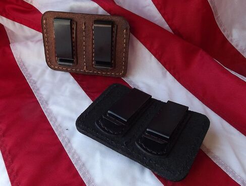 J&J Custom Premium Leather 380 380 Cal Single Stack Double Magazine Carrier Holder Holster W/Belt Clip in Saudi Arabia