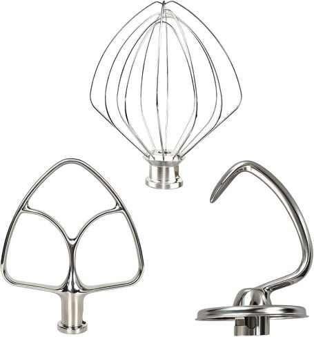 3-Piece Stainless Steel Mixer Attachment Kit for KitchenAid 4.5 and 5 QT Tilt-Head Stand Mixers, Includes K45WW Wire Whip, Dough Hook & K45B Flat Beater, Dishwasher Safe in Saudi Arabia