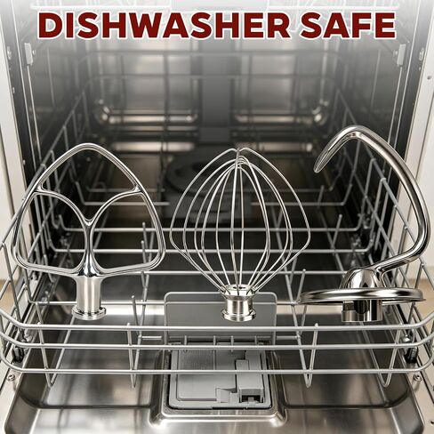 3-Piece Stainless Steel Mixer Attachment Kit for KitchenAid 4.5 and 5 QT Tilt-Head Stand Mixers, Includes K45WW Wire Whip, Dough Hook & K45B Flat Beater, Dishwasher Safe in Saudi Arabia