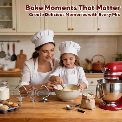 3-Piece Stainless Steel Mixer Attachment Kit for KitchenAid 4.5 and 5 QT Tilt-Head Stand Mixers, Includes K45WW Wire Whip, Dough Hook & K45B Flat Beater, Dishwasher Safe in Saudi Arabia