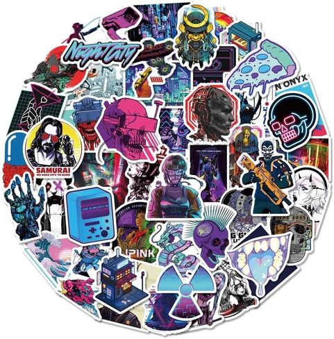 FRANKdesigns 50-Piece Cyberpunk Sticker Pack: Futuristic Vibes Unleashed in Kuwait