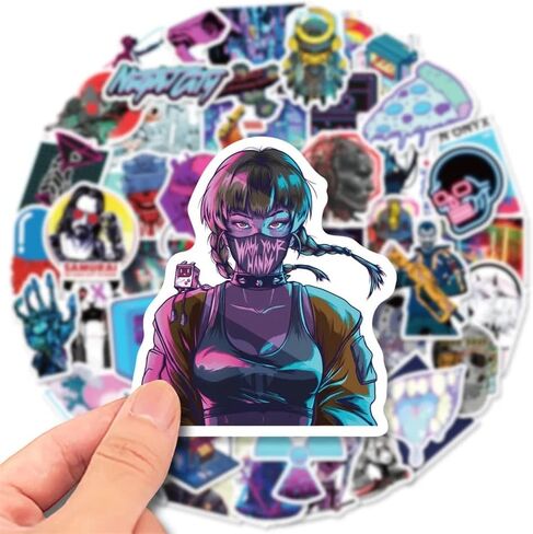 FRANKdesigns 50-Piece Cyberpunk Sticker Pack: Futuristic Vibes Unleashed in Kuwait