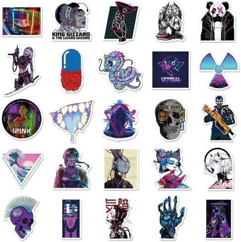 FRANKdesigns 50-Piece Cyberpunk Sticker Pack: Futuristic Vibes Unleashed in Kuwait
