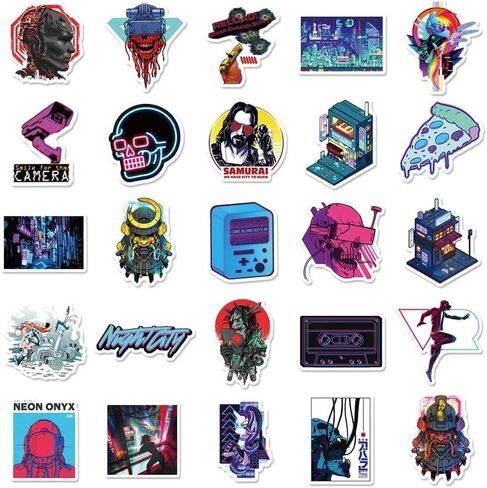 FRANKdesigns 50-Piece Cyberpunk Sticker Pack: Futuristic Vibes Unleashed in Kuwait