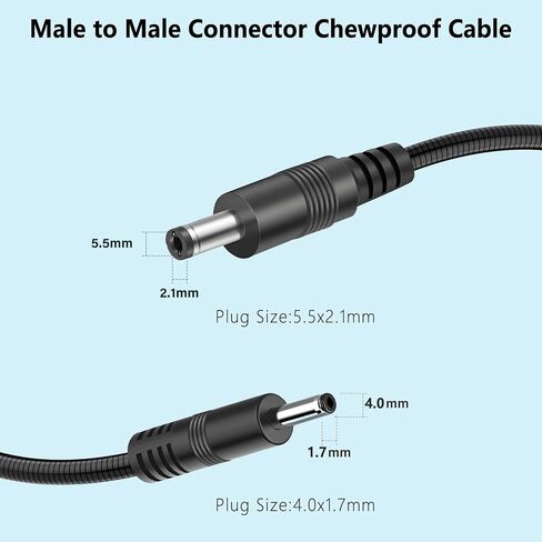 Anti Chew Power Cord, Suitable for Solar Panel Connectors，5.5 X2.1mm to 4.0x1.7mm Male to Male Dc Power Cord Fully Compatible with Tactacam Reveal/Moultrie/Muddy Trail Cameras 2FT（2pcs in Kuwait