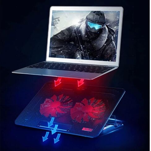 Laptop Cooling Pad, LED Fan, Two-Way Fan, LCD Display Controller, Power Supply, Up to 17, Non-Slip Mat, Black Grid in Saudi Arabia